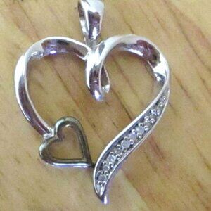 925 Sterling Silver and 10K Gold Diamond Double Heart Pendant